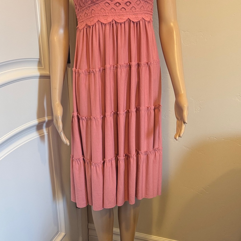 Pink Lace Tiered Dress size M - Picture 3 of 8